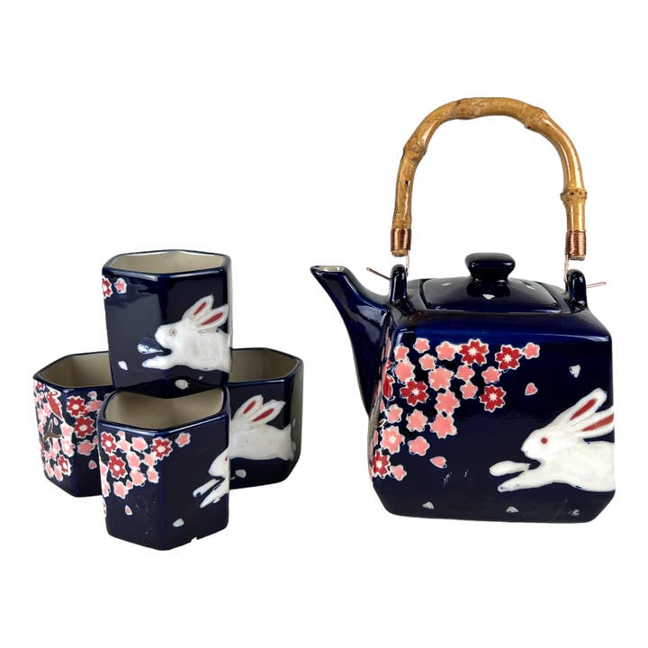 Urban Tokyo - Wholesale Tea Set - Sakura Cherry Blossoms Rabbit Tea Set 20oz Tea Pot with 4 Hexagon Cups (4/8)