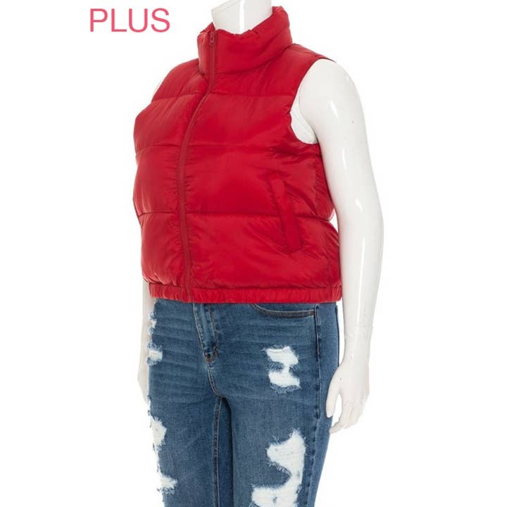Timeless - Wholesale Outerwear Vest - Women's - PLUS Nylon High Neck Faux Down Puffer Vest3