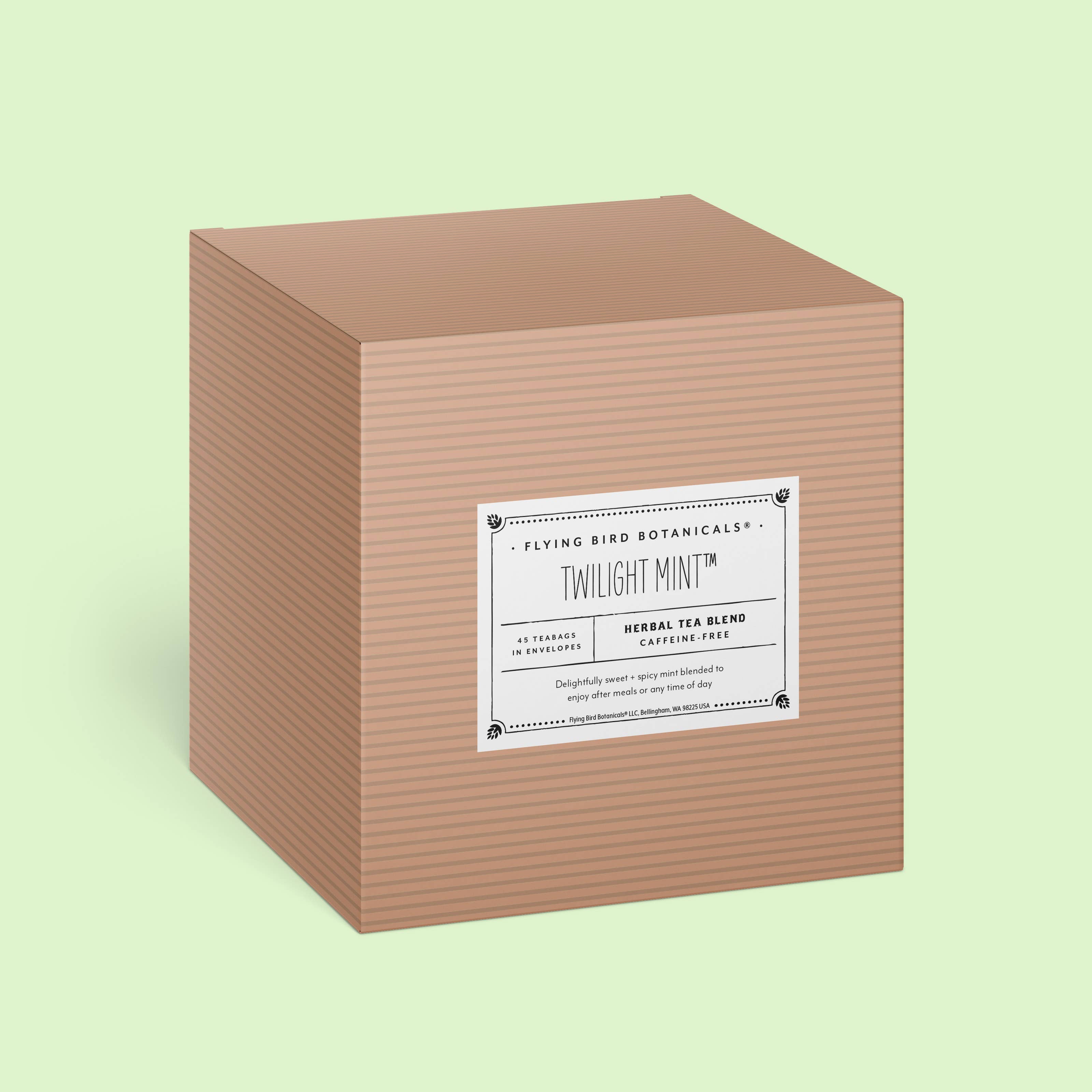 Flying Bird Botanicals - Wholesale Tea Bags - Twilight Mint – 45ct Individual Envelope Box1