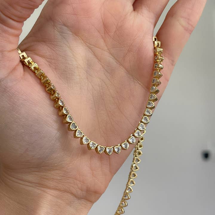 Heart Tennis Necklace - Heart Bezel Necklace for wholesale by XO Hanalei
