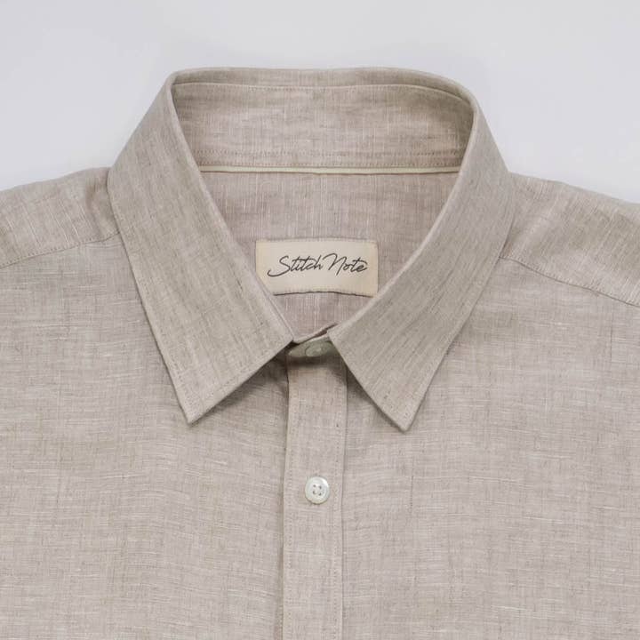 Stitch Note - Wholesale Button Down Shirt - Men's - Pocket Melange Linen Long Sleeve Shirt