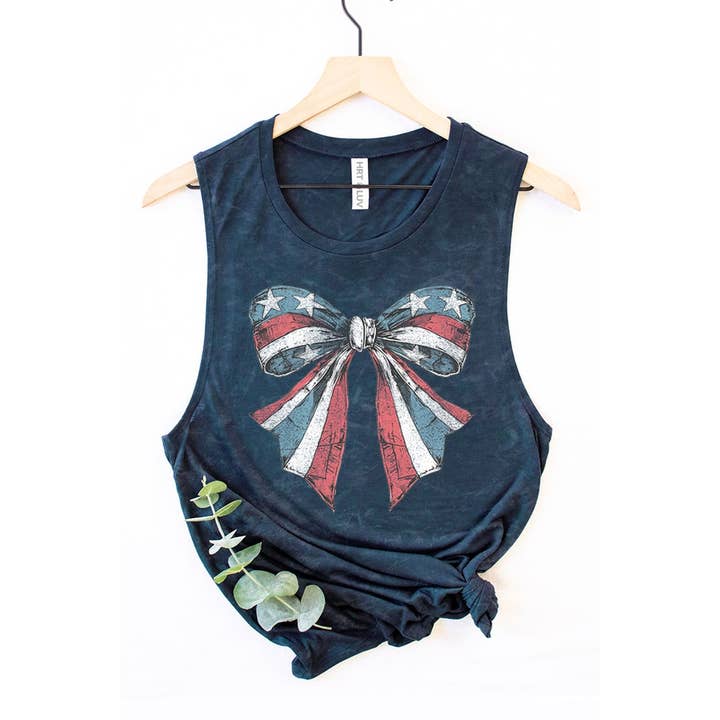 HRTandLUV - Wholesale Tank Top - Women's - AMERICAN FLAG RIBBON MINERAL GRAPHIC TANK TOP