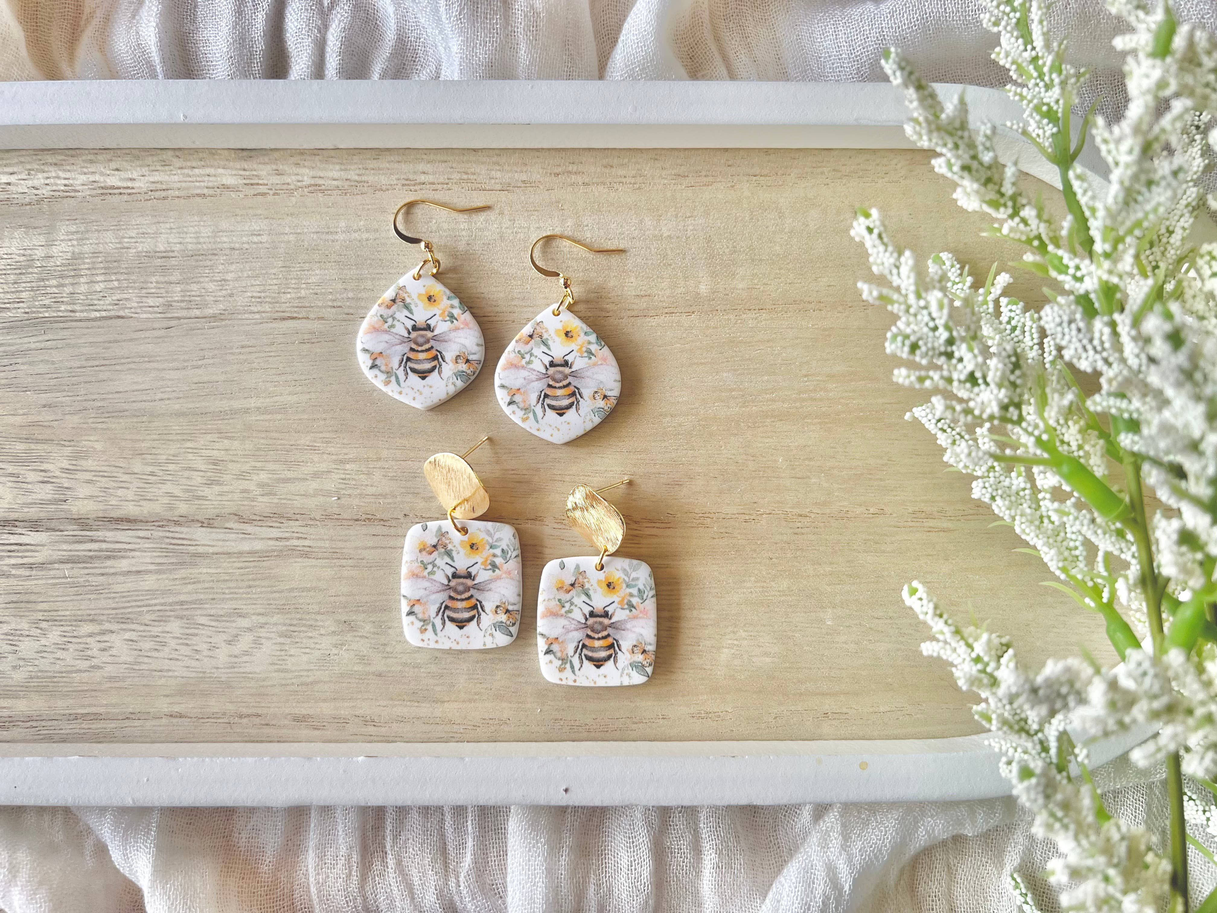 SeizeTheClayJewelry – Brincos de argola por atacado – Brincos de Abelha, Brincos de Argila de Abelha, Brincos de Abelha Mel4