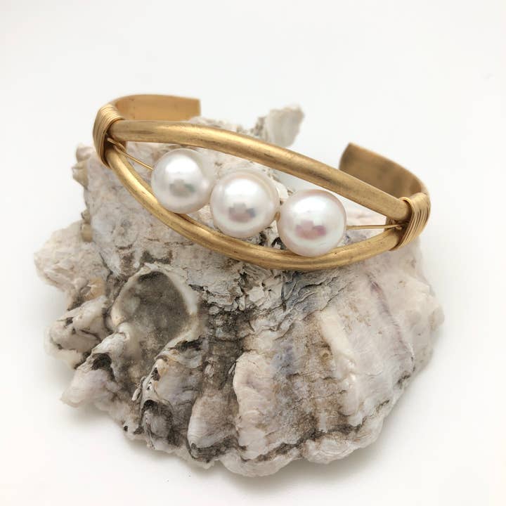 Big Pearl Brass Cuff for wholesale by Just for Pearls