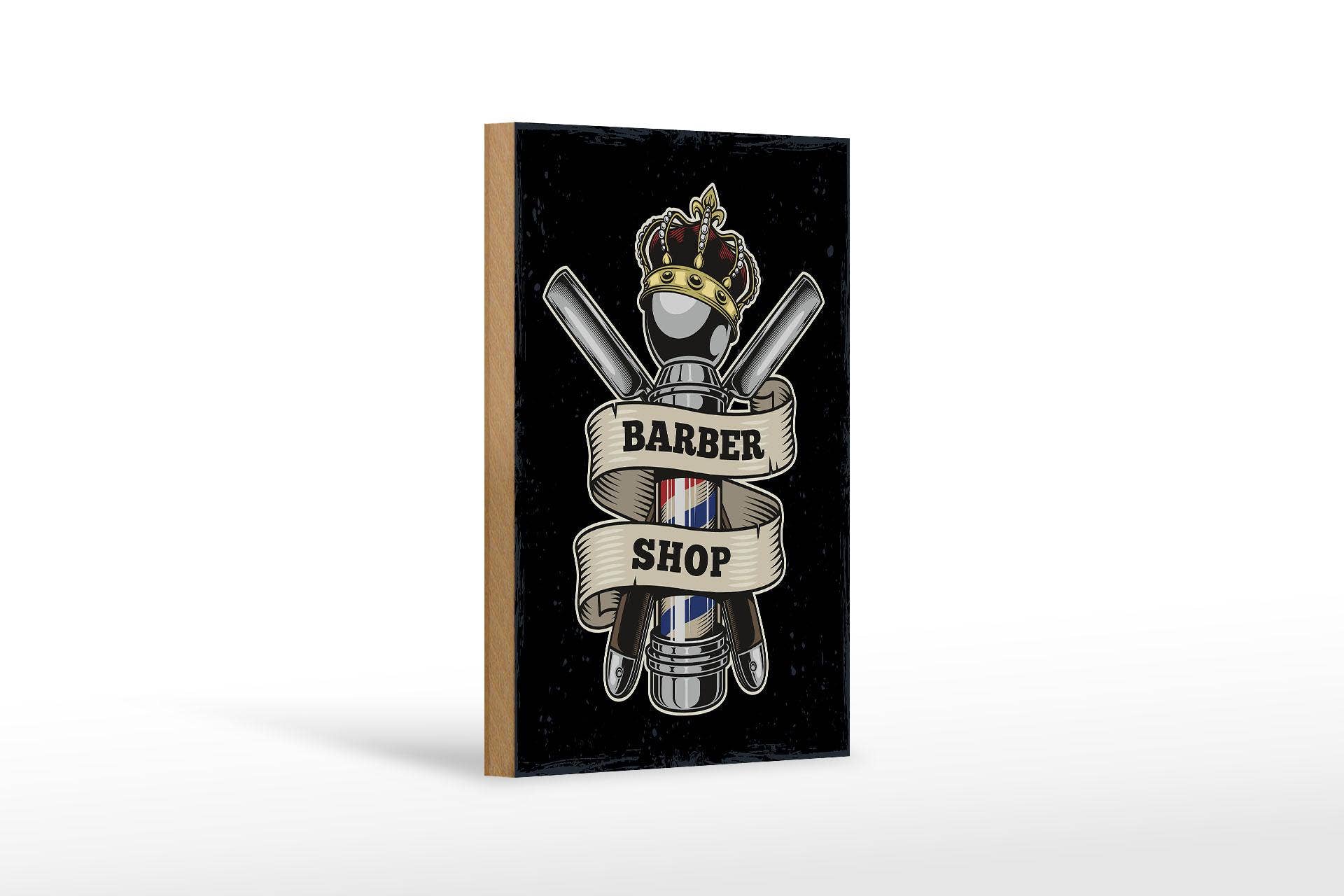 Femer – Engroshandel Skilt – Træskilt med teksten 'Barbershop' til frisørsalon, 18 x 12 cm0