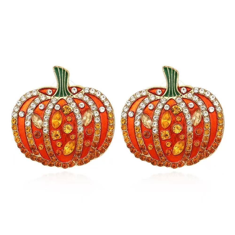 Purple Myrtle - Wholesale Dangle Earrings - Cute Jeweled Pumpkin Earrings for Fall/ Halloween 0