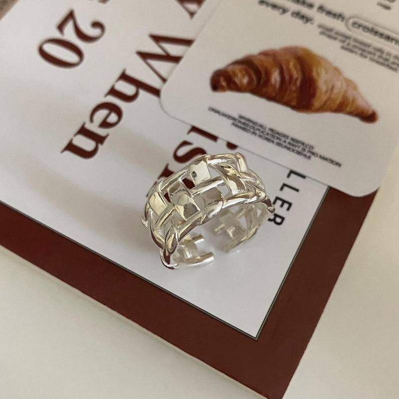 Gemscape UK – wholesale Band/Stackad Ring – Silver öppen pekfingerring bred ihålig flätad mode