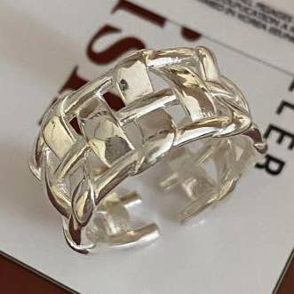Silver Open Index Finger Ring Wide Hollow Braided Fashion for wholesale by Gemscape UK
