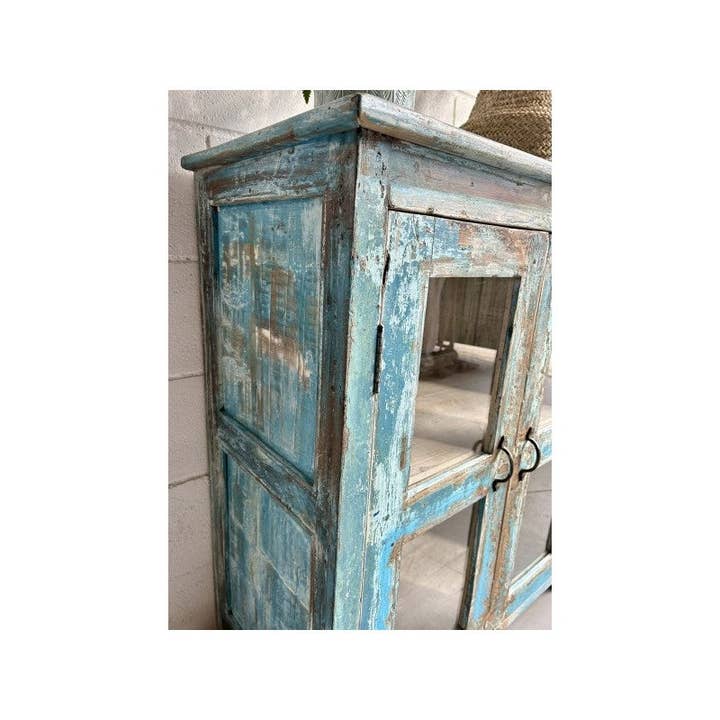 Paloma Black (Casa Natura Design, S.L.) - Wholesale Cabinet - 2 Tone Mediterranean Blue Patina Wood 2 Door Cabinet2