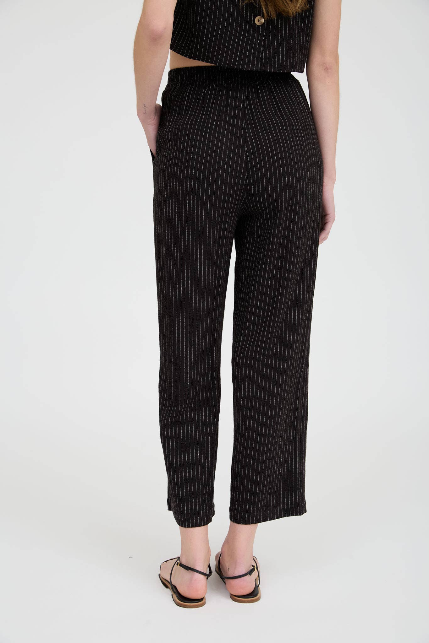 MINE - Wholesale Pants - Women's - PINSTRIPE DRAWSTRING STRAIGHT LEG LINEN PANTS11
