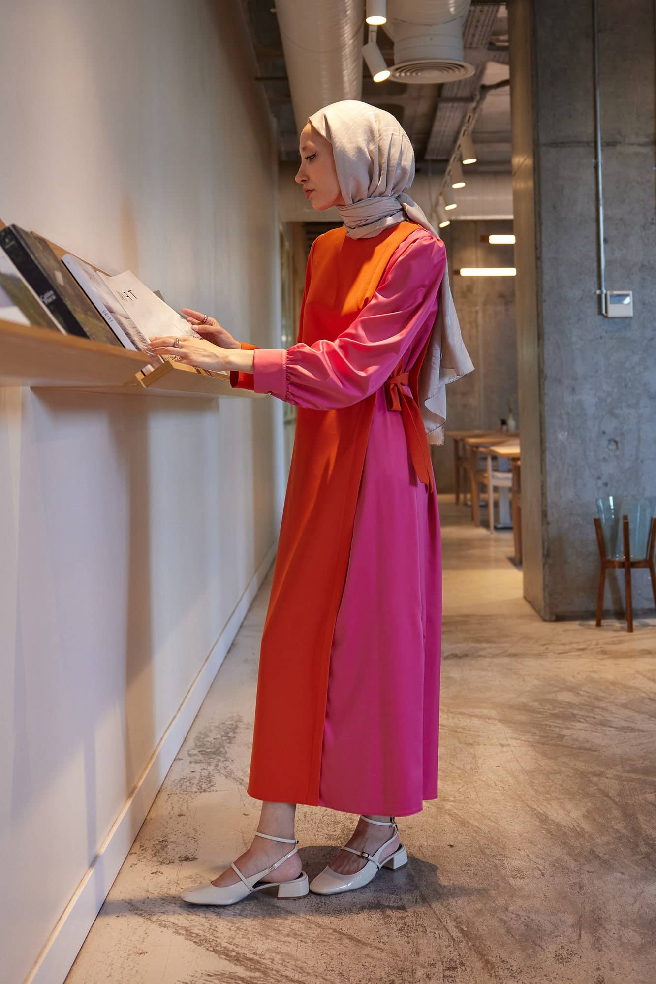 Orange COLORBLOCK SIDE-TIE LONG SLEEVE MAXI DRESS for wholesale on Faire2