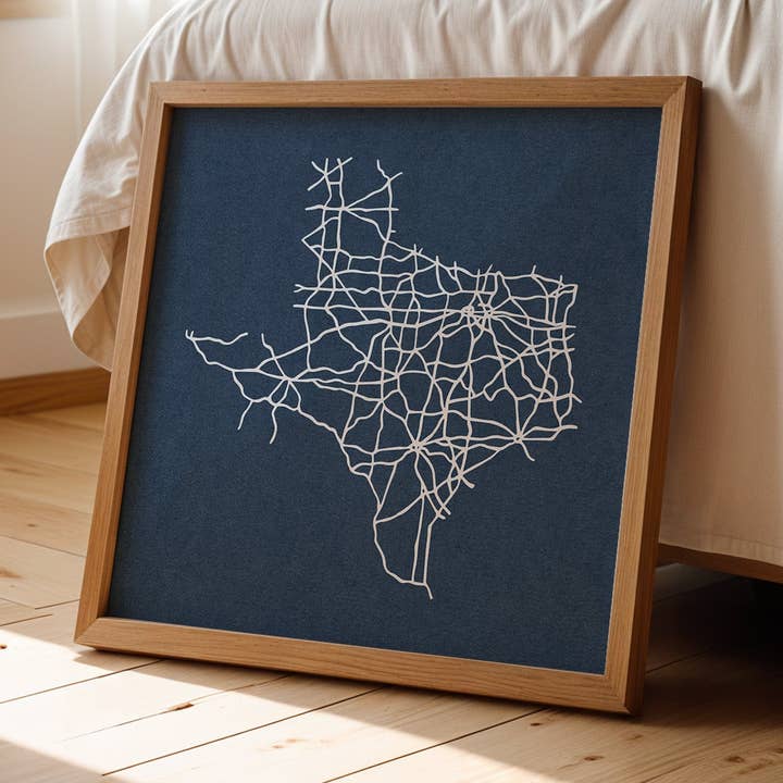 Texas Roadtrip Map Art Print (FLAT) for wholesale by Tejas Country Club