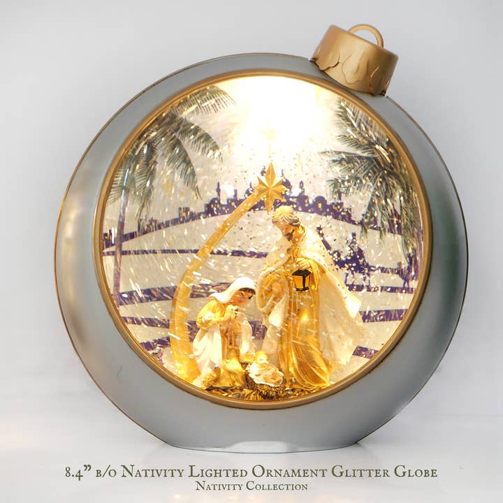 8.4" B/O Lighted Nativity Ornament Glitter Globe for Decor for wholesale by IEGIFT