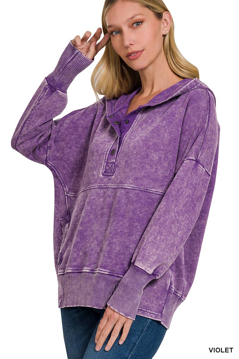 42POPS - Vente Sweat à capuche – femme - Sweat à capuche en molleton français délavé à l'acide avec poche kangourou.6