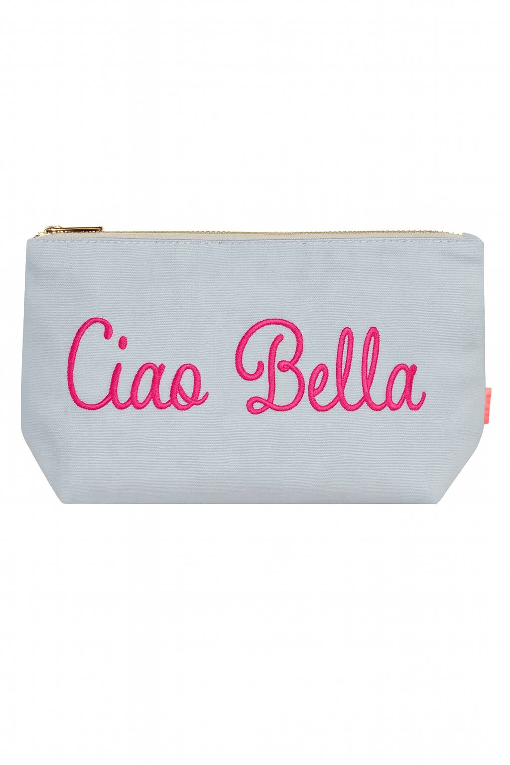 T.Tolein - Wholesale Makeup/Cosmetic Bag - "Ciao Bella" Cosmetic Bag | Light Blue with Pink Embroidery – Italian Design & Linen