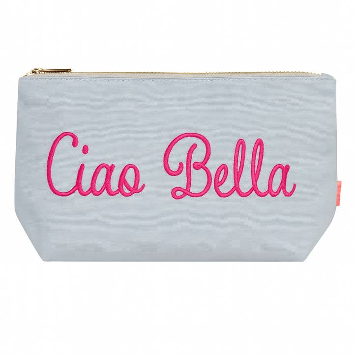 T.Tolein - Wholesale Makeup/Cosmetic Bag - "Ciao Bella" Cosmetic Bag | Light Blue with Pink Embroidery – Italian Design & Linen0