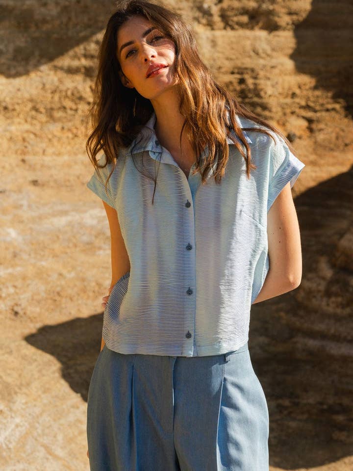 Blusa de verão com estampa de céu por atacado de Mon Col Anvers