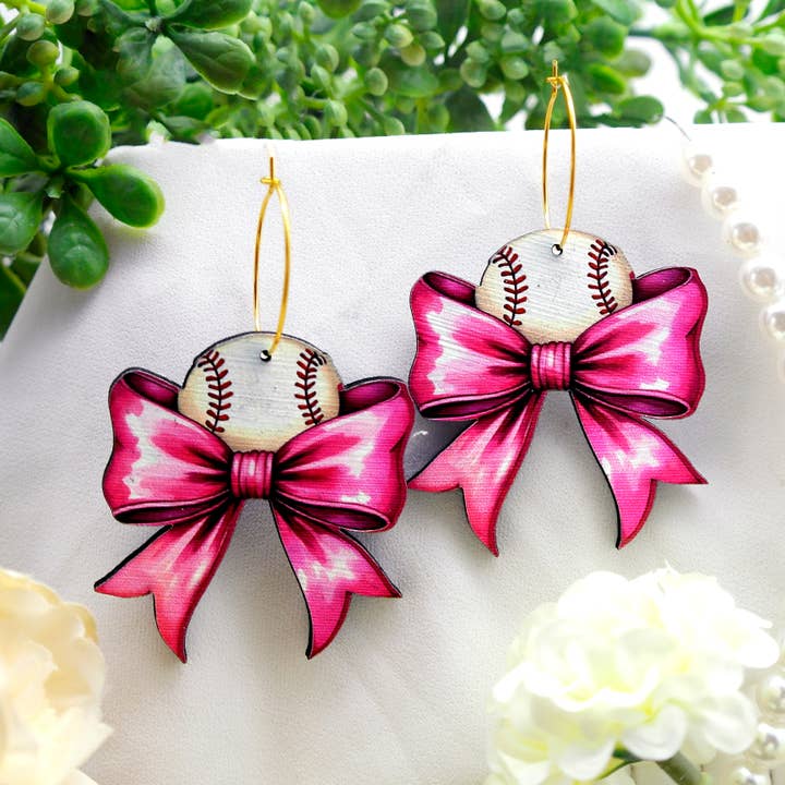 HappyJewelrySupplies - Wholesale Dangle earrings - Bow Tie Baseball Wooden Earrings1