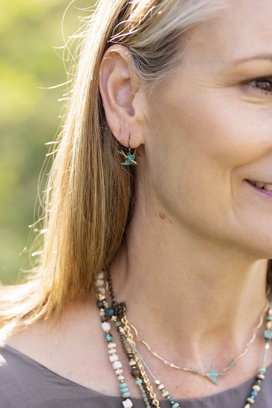 Anne Vaughan Designs Jewelry - Wholesale Dangle Earrings - Wildflower Sparrow Birds With Patina Dangle Earrings1