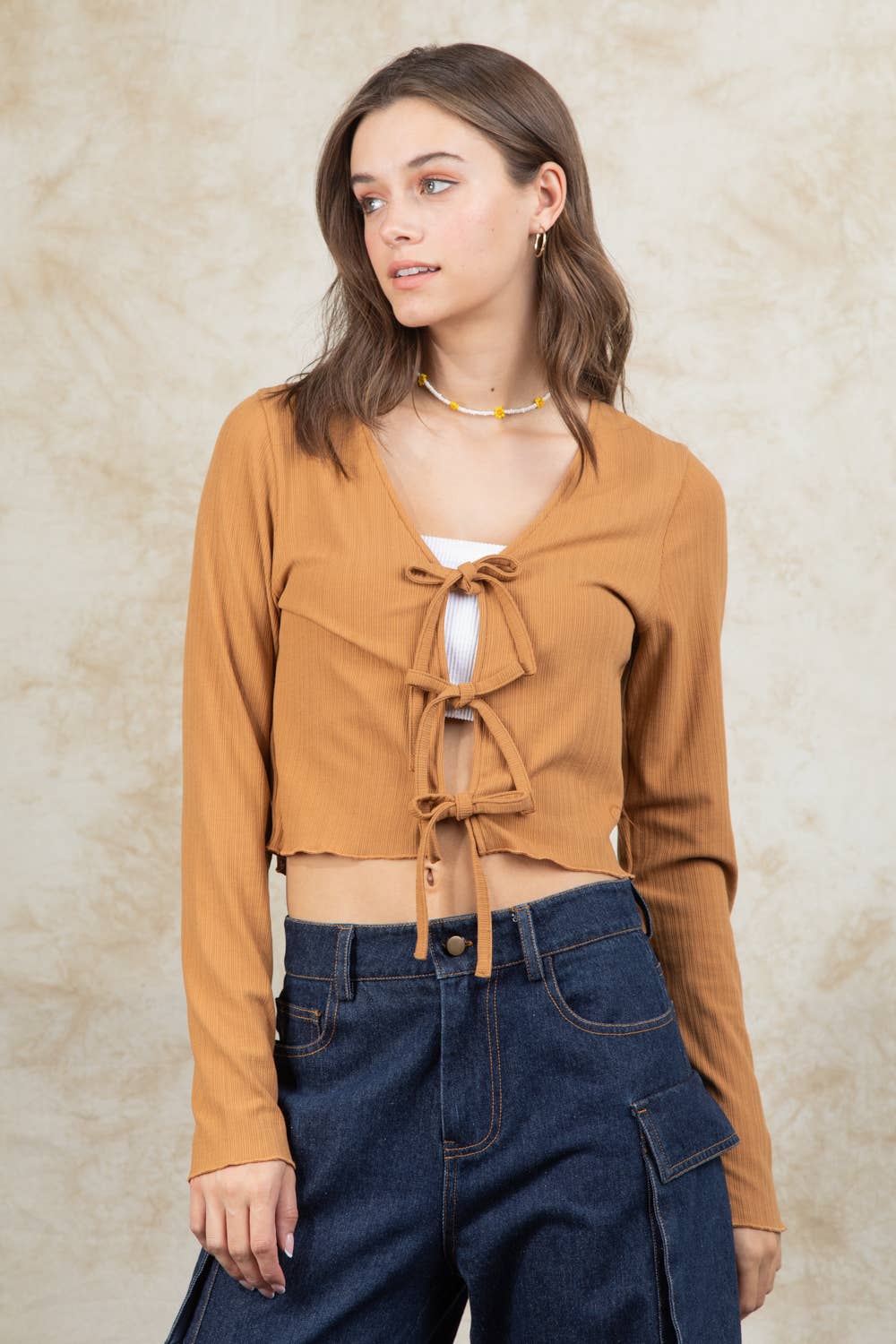 VERY J - Wholesale Knit Top - Women's - VT15148-3-Strap Tie V Neck Crop Top5