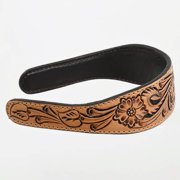 LS Western - Wholesale Fashion headband – women's - ADABA104 Classic Floral Hand-Tooled Leather Hair Band-Western Cowgirl Headwear by American Darling2