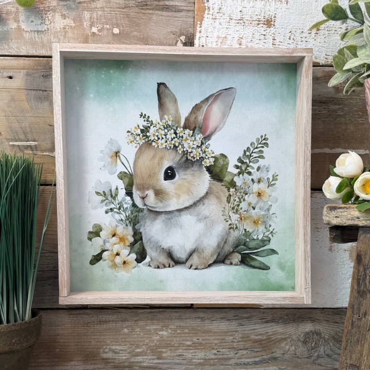 Leinwandbild „Bunny Flower Crown“, niedliches Bunny Spring Time — für den Großhandel von Hangout Home