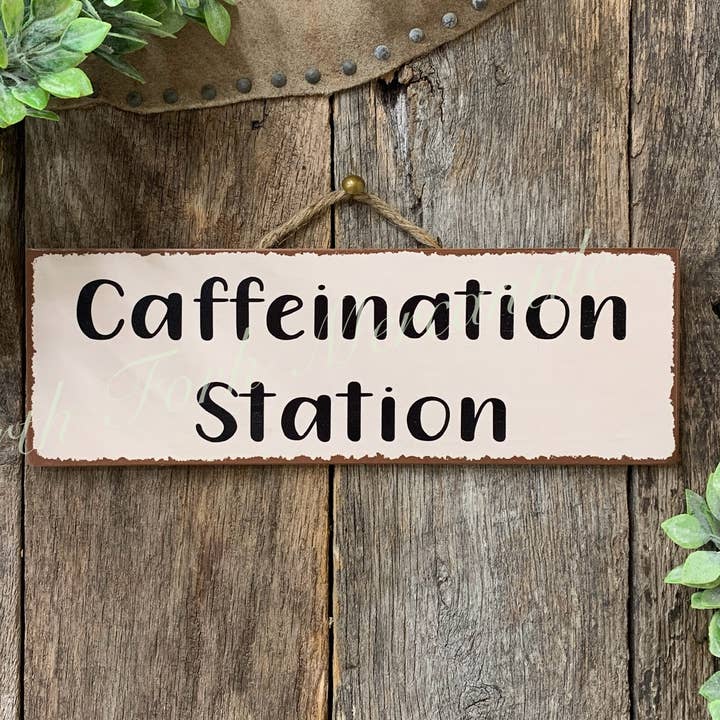 Caffeination Station, Coffee Bar Decor, Coffee Sign for wholesale by North Fork Mercantile