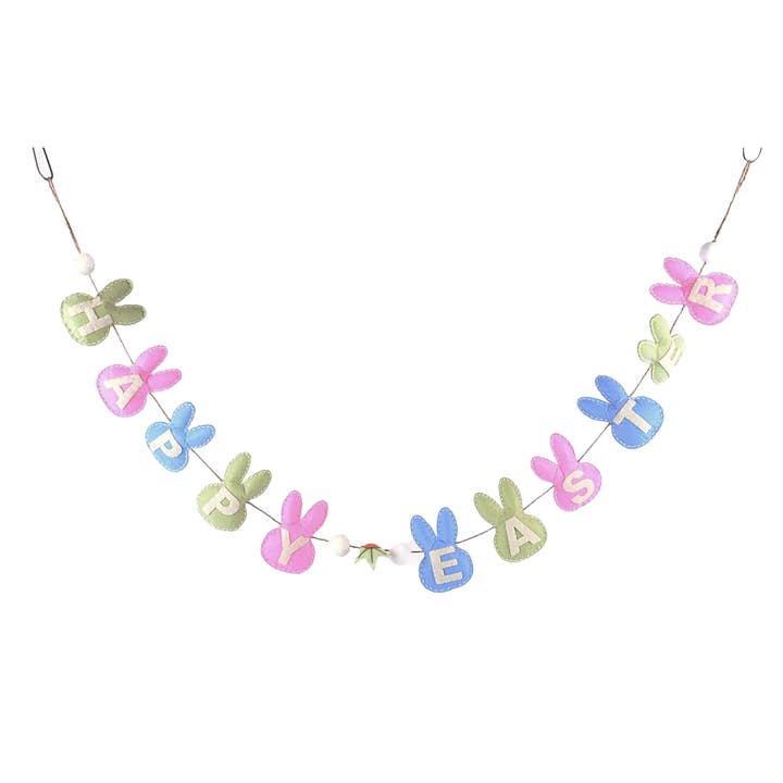 Jacobson - Wholesale Bunting/Garland - 4ft "Happy Easter" Bunny Garland - Stitched Felt Decor0