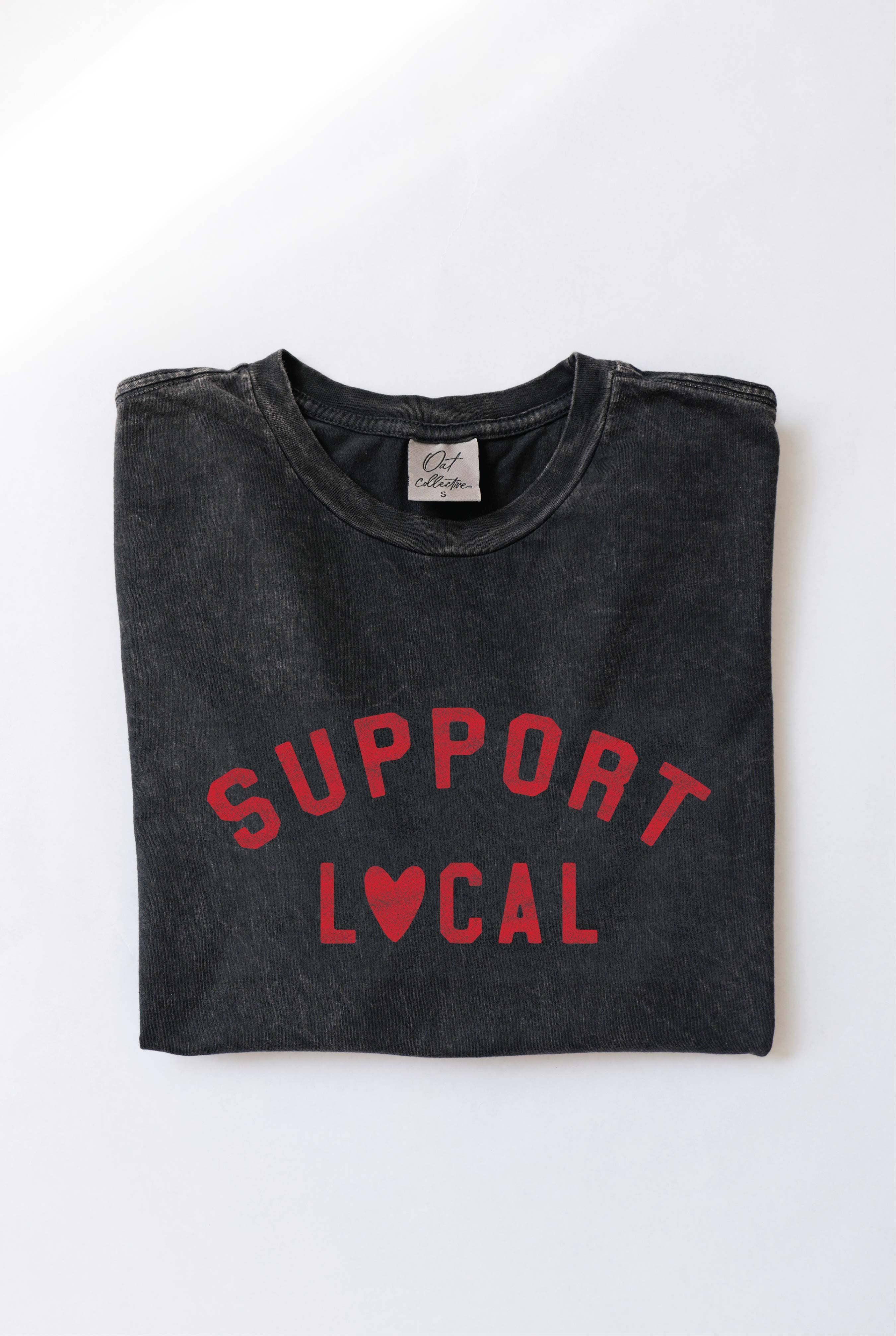 OAT COLLECTIVE - Wholesale Screen Printed T-Shirt - Women's - SUPPORT LOCAL Mineral Washed Graphic Top0