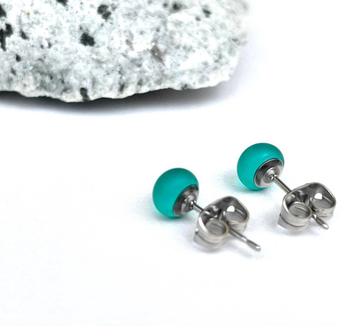 Flame Work Designs - Glass Jewelry - Wholesale Stud/Post Earrings - Sea Glass Jewelry - Teal Glass Stud Earrings6