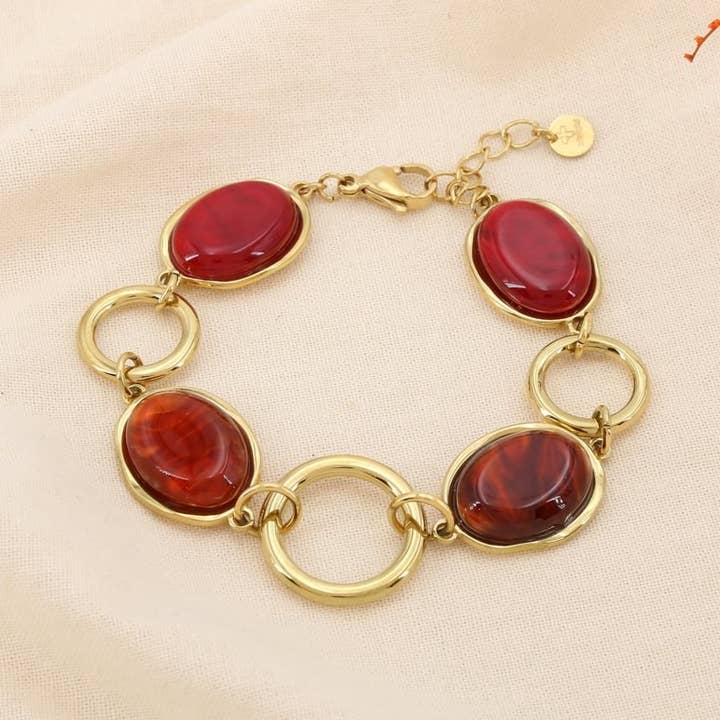 Stainless steel bracelet with marbled resin oval 0225512 for wholesale by Lilas de Seine