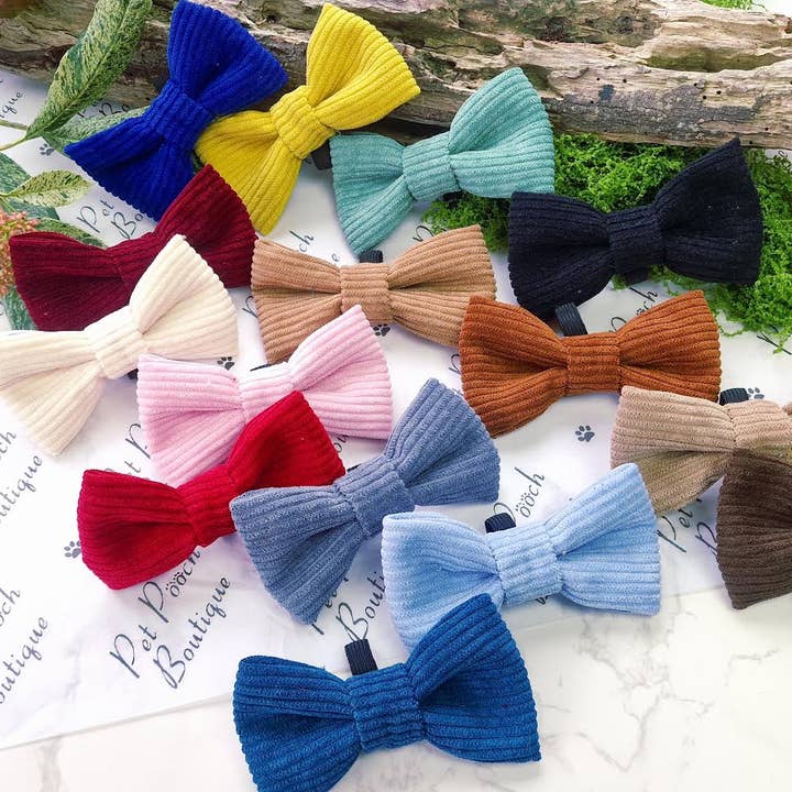 Cord Block Colour Dog Bow Tie - UK handmade for wholesale by Pet Pooch Boutique