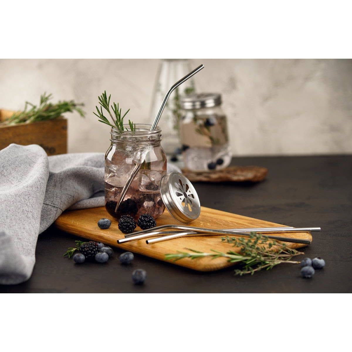 Fackelmann – wholesale Sugrör – Set med 4 böjda sugrör i rostfritt stål med rengöringsborste från Fackelmann1