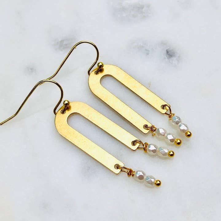 Brass Earrings, Gold, U Shape, Dangle, Modern, Boho for wholesale by ShellyCakes
