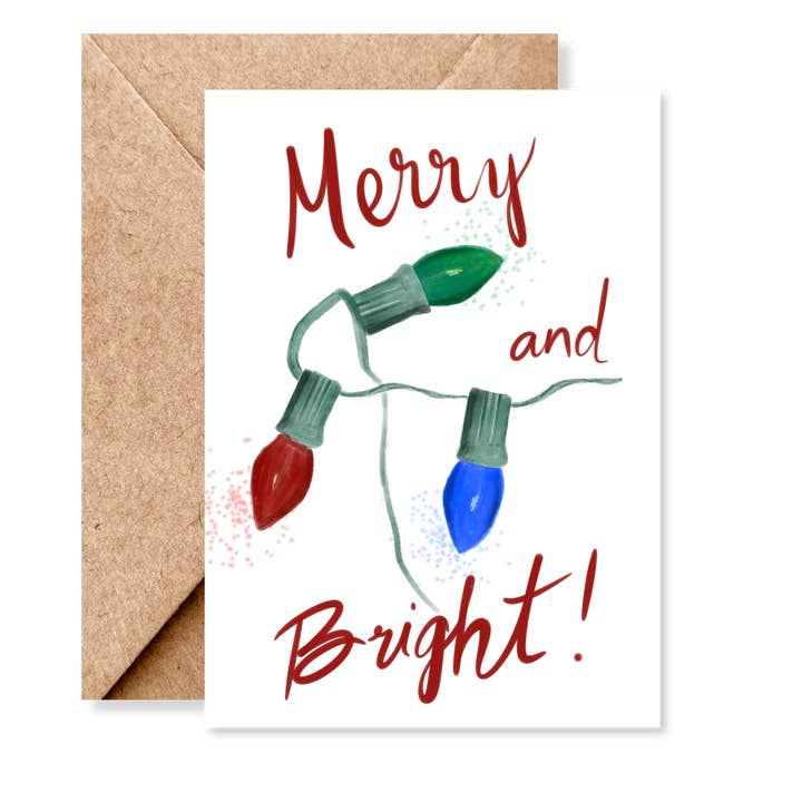 Merry and Bright Greeting Card for wholesale by Tiny Ink Boston