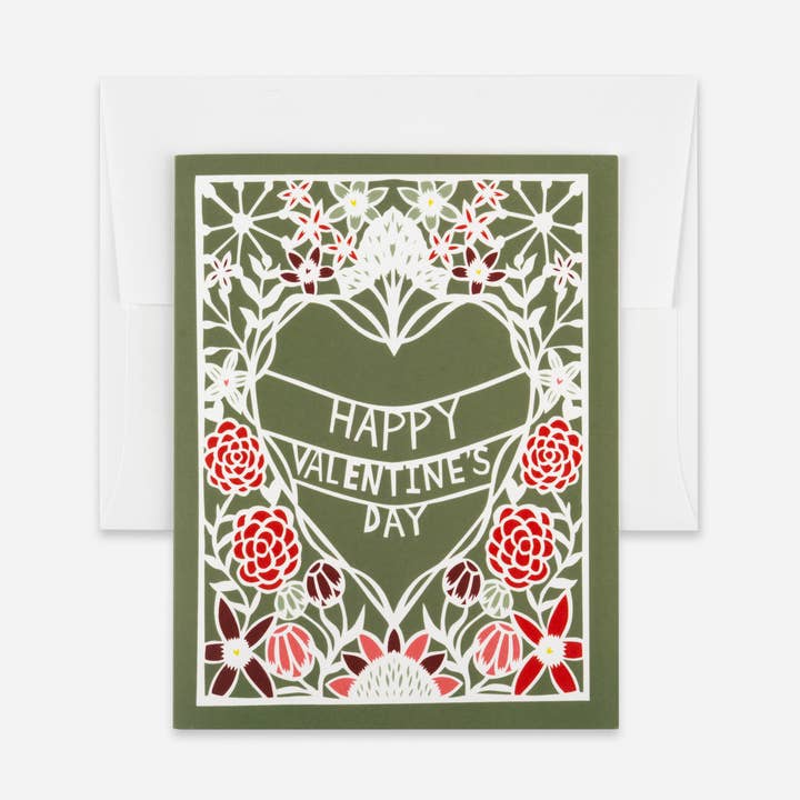 Happy Valentines Botanical Card- New! for wholesale by Annie Howe Papercuts