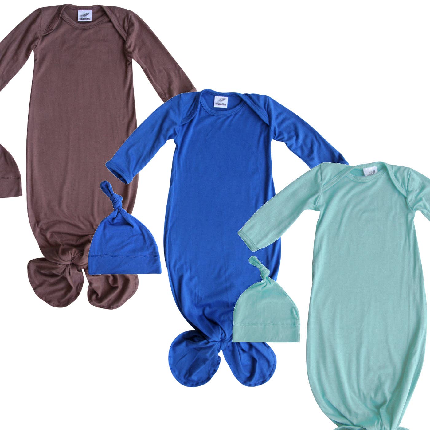 Rocket Bug - Wholesale Babygown Set - Baby - Silky Knotted Baby Gown with Knotted Hat - Infant Sleeper14