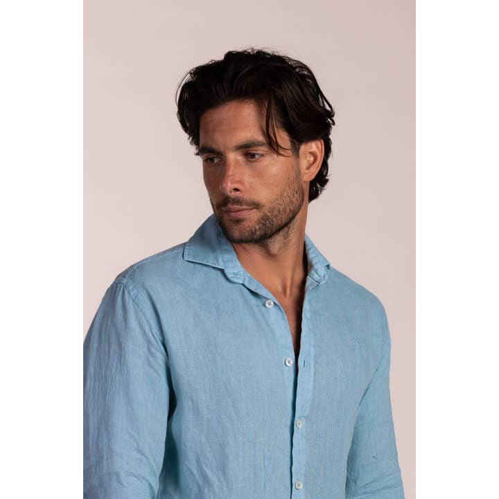 Leinenhemd Aqua-Blau | Lanzarote für den Großhandel von Custi Mikelo: Made in Spain
