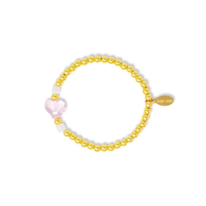 Tiny Treats and ZOMI GEMS - Wholesale Beaded Bracelet - Kids - Stretchy Gold Bead Heart Birthstone Bracelets for Kids20
