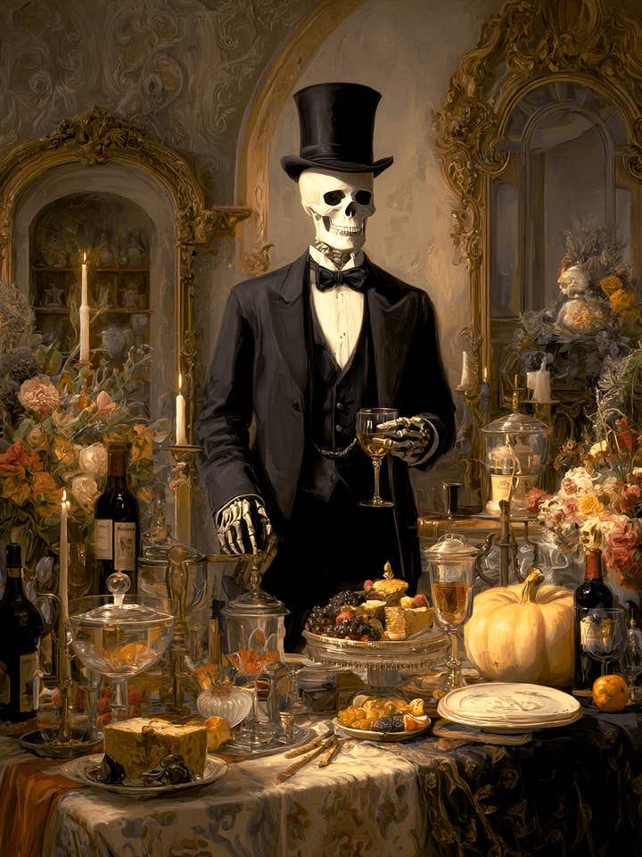 Impressão Artística de Mordomo Esqueleto Dark Academia - Arte de 8"x10" para Moldura de 11"x14" por atacado de Mowbi