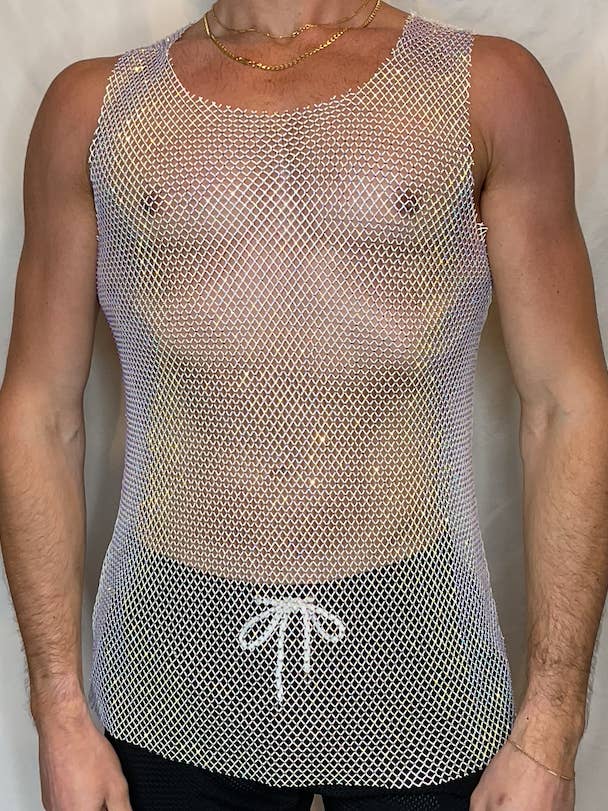 CTS Weißes Diamantnetz-Tanktop für den Großhandel von Chris Turk Swim