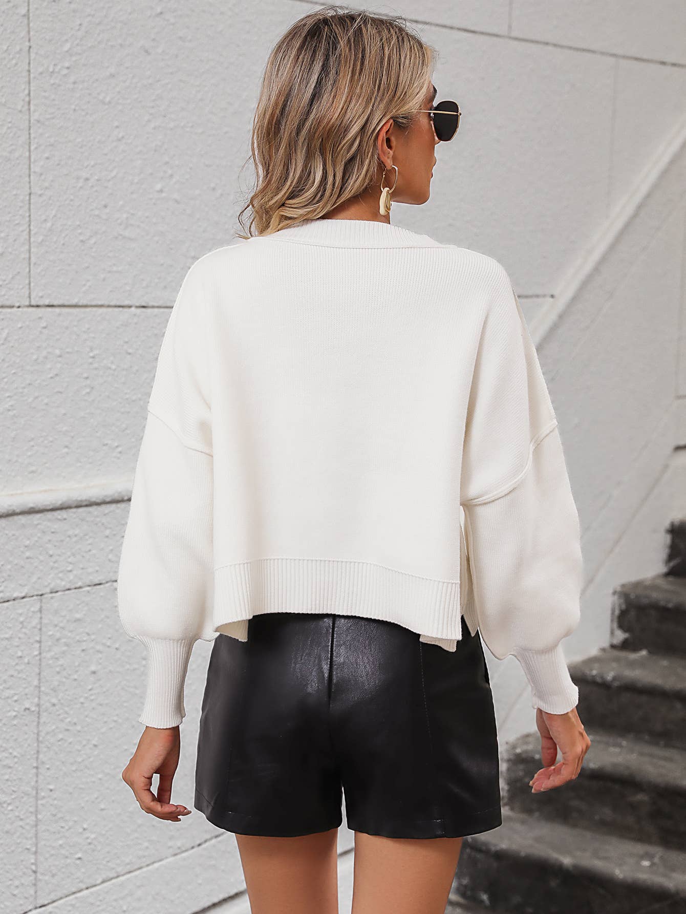 HIDDENBRAND - Wholesale Knit Sweater - Women's - Crewneck Cropped Loose-Fitting Pullover Sweater16