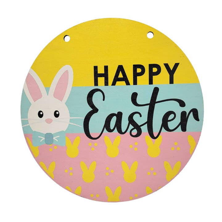 Happy Easter 12 In. Circle Sign W/Rope Hanger Easter Décor for wholesale by Home Accents By Driftless