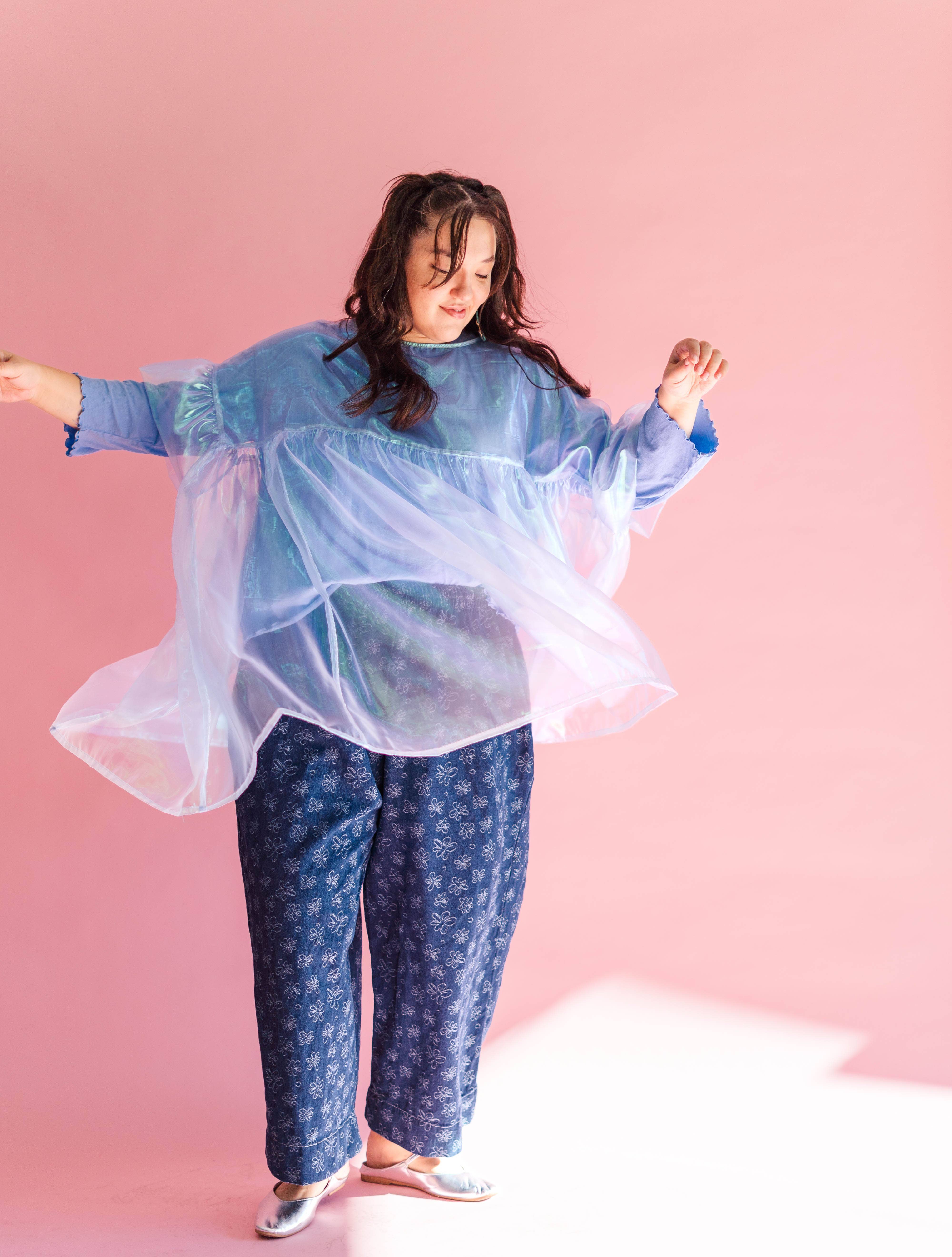 Nettle Studios - Wholesale Dress - Women's - Size Inclusive Plus Size Sheer Blue Ruffle Mini Dress Spring17