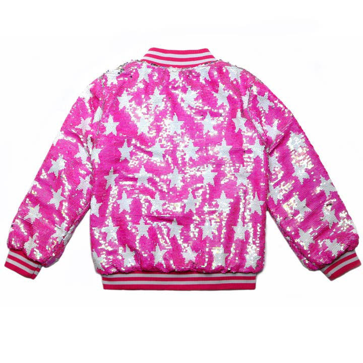 Rebelde Planet - Wholesale Bomber Jacket - Kids - Hot Pink with white star sequin bomber jacket2