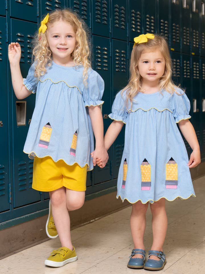 Marie Nicole Clothing - Wholesale Top & Short Set - Kids - Scallop Hem Embroidered Pencils Outfit5