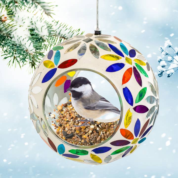 Sunnydaze Decor - Wholesale Bird Feeder - Rainbow Daisies Mosaic Fly-Through Hanging Bird Feeder9
