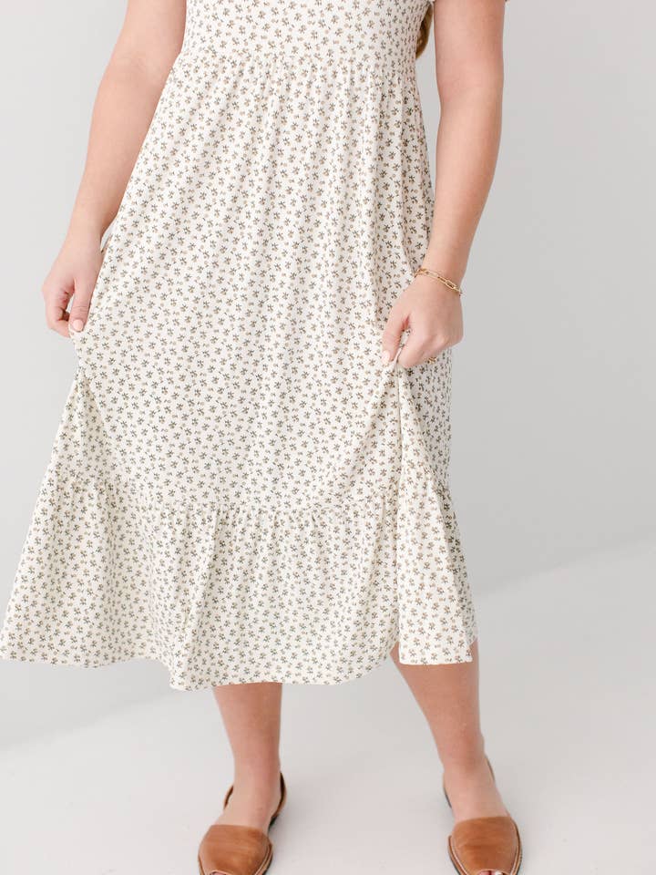 Ivory 'Shiloh' Ditsy Floral Ribbed Midi Dress for wholesale on Faire3