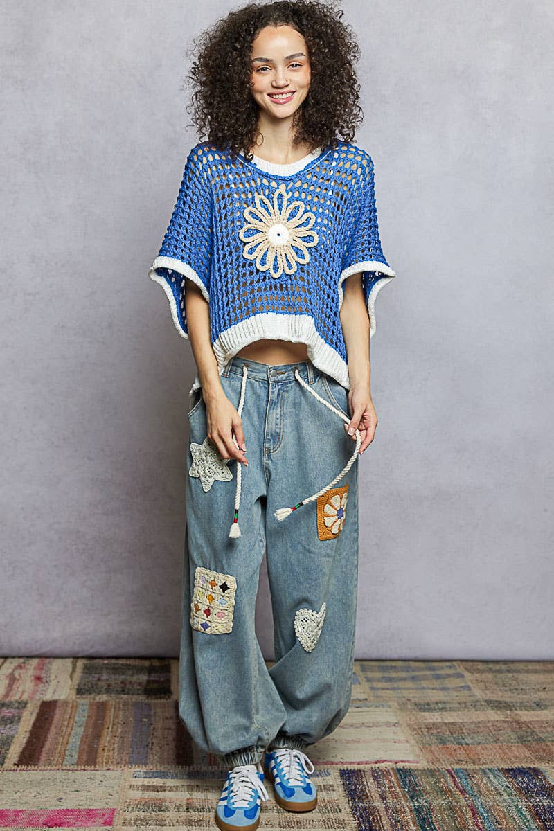 Pol Clothing - Wholesale Knit Top - Women's - Round Neck Sleeveless Floral Thin Sweater Top SALE27