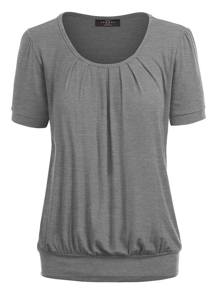 WT1175 Womens Scoop Neck Short Sleeve Front Pleated Tunic for wholesale by MBJ FASHION